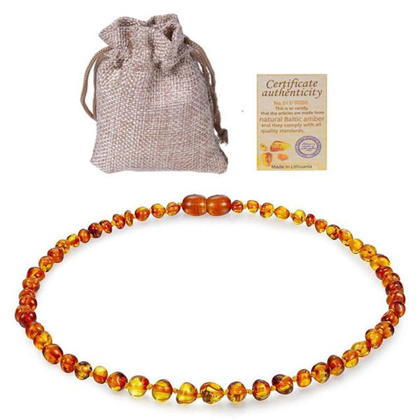 Baltic Ambers Teething Necklace For Babies (Unisex) (Cognac) - Anti Flammatory,Natural Certificated Oval Baltic Jewelry 14-33cm - Vimost Shop
