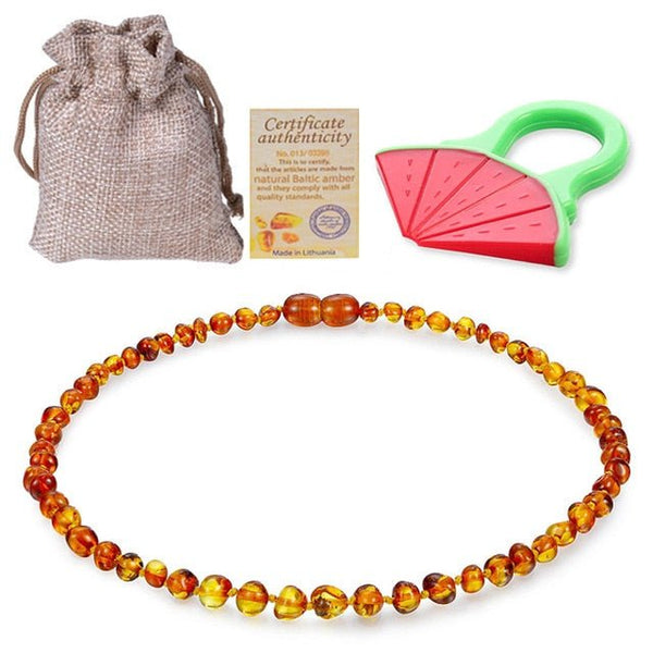 Baltic Ambers Teething Necklace For Babies (Unisex) (Cognac) - Anti Flammatory,Natural Certificated Oval Baltic Jewelry 14-33cm - Vimost Shop