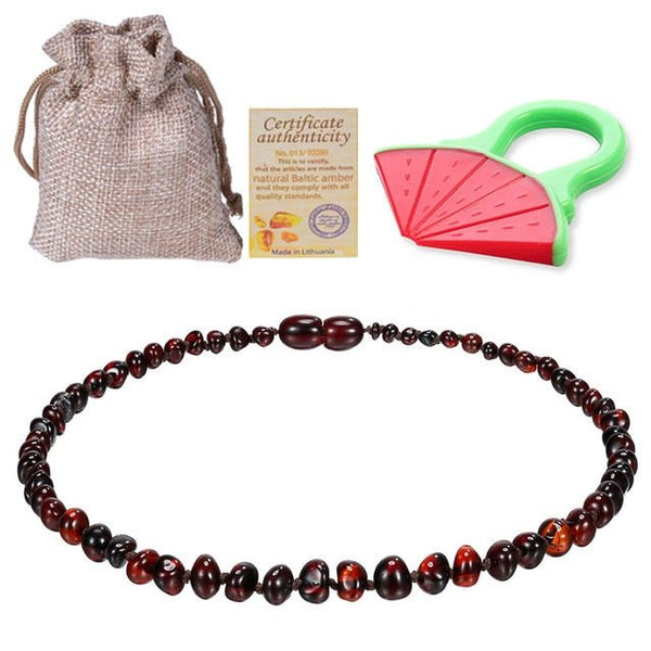 Baltic Ambers Teething Necklace For Babies (Unisex) (Cognac) - Anti Flammatory,Natural Certificated Oval Baltic Jewelry 14-33cm - Vimost Shop