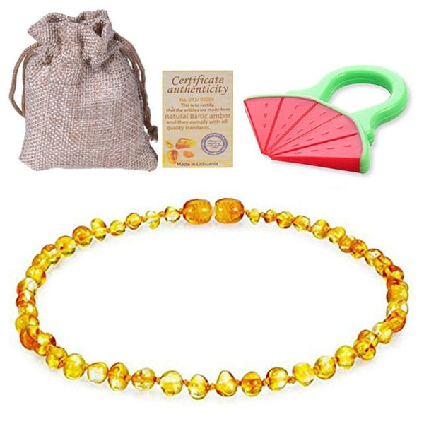 Baltic Ambers Teething Necklace For Babies (Unisex) (Cognac) - Anti Flammatory,Natural Certificated Oval Baltic Jewelry 14-33cm - Vimost Shop