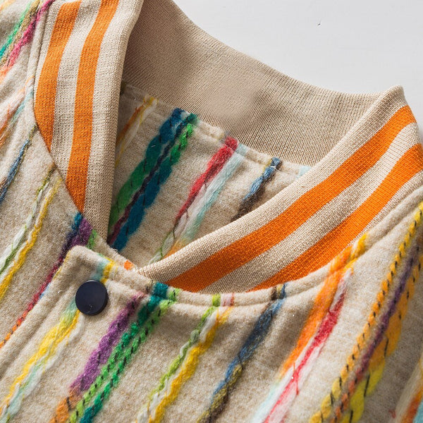 Baseball Jacket Men Colorful Knitted Striped Letter Embroidery Streetwear Men Loose Hip Hop Hipster Bomber Coats Autumn - Vimost Shop