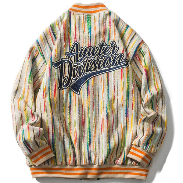 Baseball Jacket Men Colorful Knitted Striped Letter Embroidery Streetwear Men Loose Hip Hop Hipster Bomber Coats Autumn - Vimost Shop