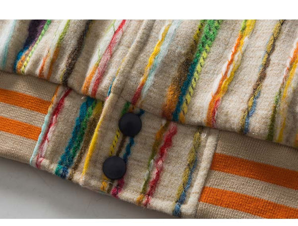 Baseball Jacket Men Colorful Knitted Striped Letter Embroidery Streetwear Men Loose Hip Hop Hipster Bomber Coats Autumn - Vimost Shop