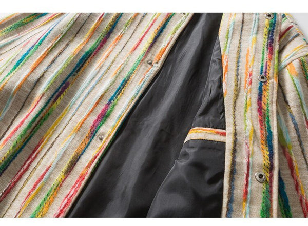 Baseball Jacket Men Colorful Knitted Striped Letter Embroidery Streetwear Men Loose Hip Hop Hipster Bomber Coats Autumn - Vimost Shop