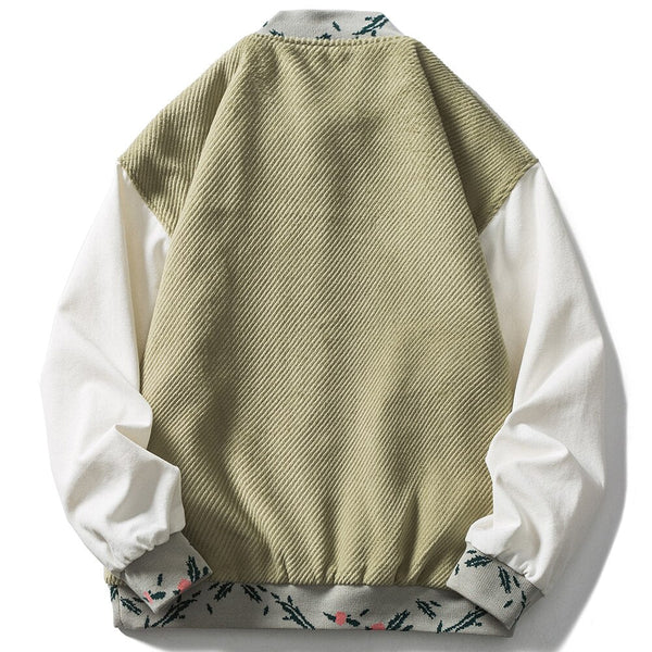 Baseball Jacket Men Flowers Letter Embroidery Color Block Patchwork Casual Harajuku High Street Bomber Coats Streetwear - Vimost Shop