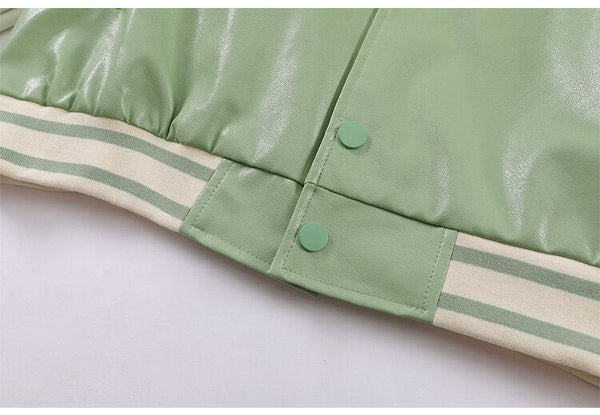 Baseball Jacket Men Retro Color Block Furry Patch Leather Bomber Coat Autumn Baggy High Street College Style Streetwear - Vimost Shop