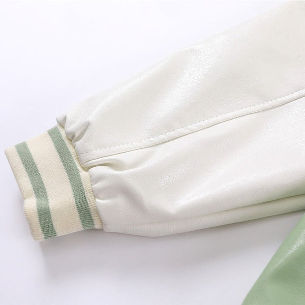 Baseball Jacket Men Retro Color Block Furry Patch Leather Bomber Coat Autumn Baggy High Street College Style Streetwear - Vimost Shop