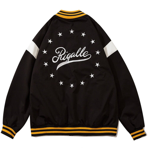 Baseball Jacket Men Star Letter Embroidery Patchwork Bomber Coats Autumn Retro Fashion High Street All-match Streetwear - Vimost Shop