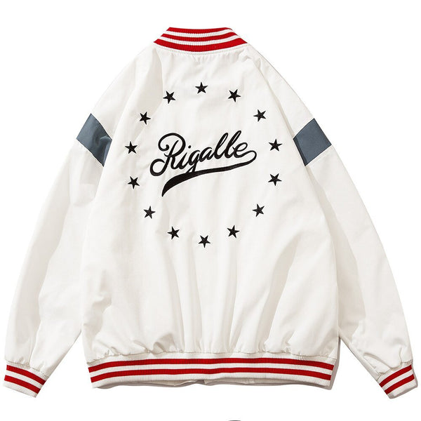 Baseball Jacket Men Star Letter Embroidery Patchwork Bomber Coats Autumn Retro Fashion High Street All-match Streetwear - Vimost Shop