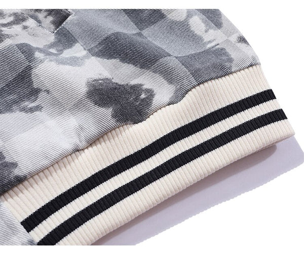 Baseball Jacket Men Tie Dye Checkerboard Printed Patchwork Bomber Coats V-Neck Harajuku College Style Streetwear Spring - Vimost Shop