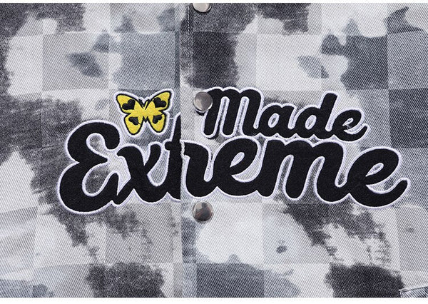 Baseball Jacket Men Tie Dye Checkerboard Printed Patchwork Bomber Coats V-Neck Harajuku College Style Streetwear Spring - Vimost Shop