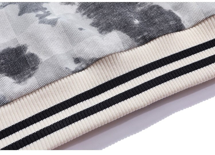 Baseball Jacket Men Tie Dye Checkerboard Printed Patchwork Bomber Coats V-Neck Harajuku College Style Streetwear Spring - Vimost Shop