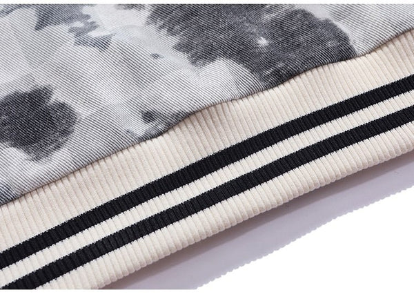 Baseball Jacket Men Tie Dye Checkerboard Printed Patchwork Bomber Coats V-Neck Harajuku College Style Streetwear Spring - Vimost Shop