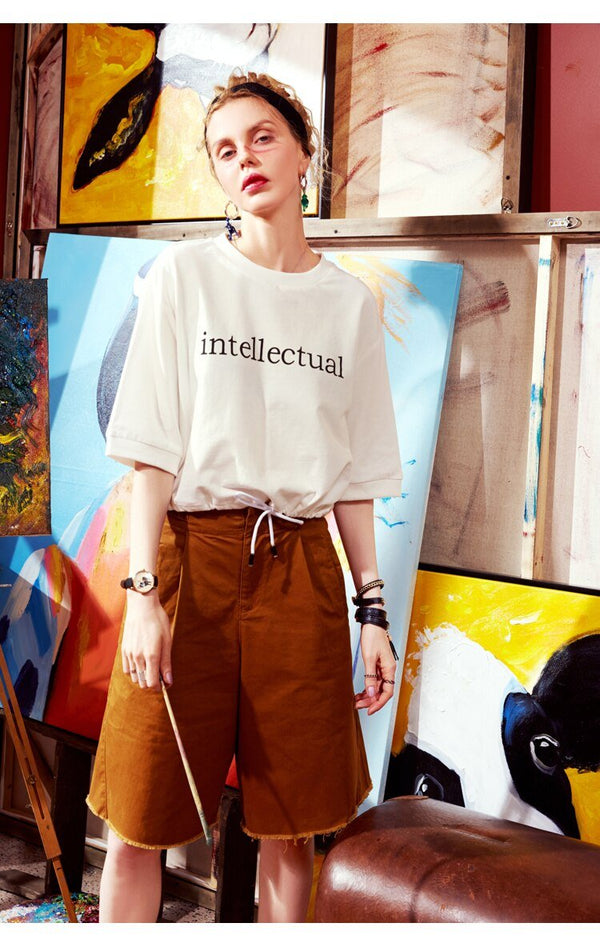 Basic Letter Print Women Crop Tops T-shirts, Autumn ELF Casual Daily Tee - Vimost Shop