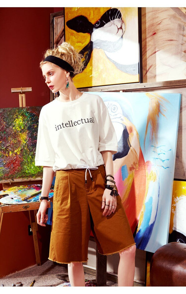 Basic Letter Print Women Crop Tops T-shirts, Autumn ELF Casual Daily Tee - Vimost Shop