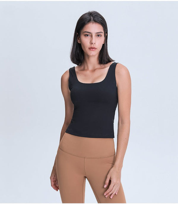 BASIC Longer-line Version Padded Workout Gym Crop Vest Women Naked Feel Fitness Yoga Sport Crop Top Sleeveless Shirts - Vimost Shop
