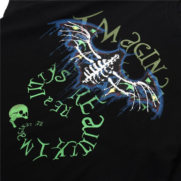 Bat Skull Print T Shirt Men Hip Hop T-Shirts Streetwear Summer Tshirt Short Sleeve Cotton Oversized Gray Tops Tees - Vimost Shop