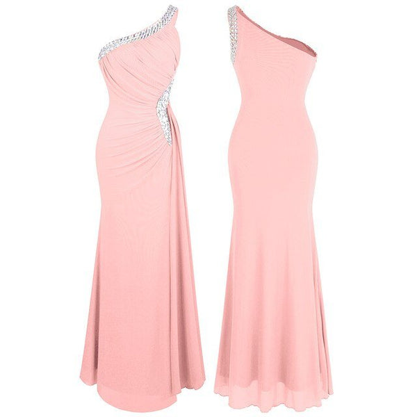 Beading One Shoulder Silt Pleat Draped Evening Dress vestido de noiva - Vimost Shop