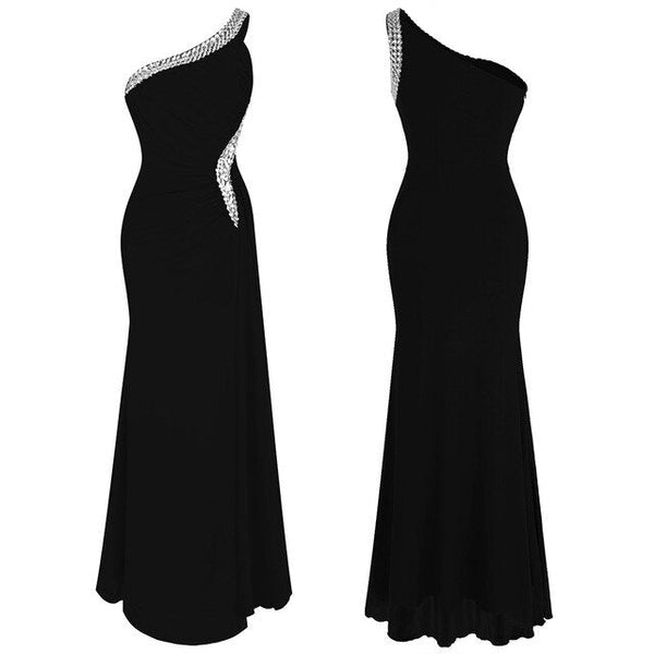 Beading One Shoulder Silt Pleat Draped Evening Dress vestido de noiva - Vimost Shop