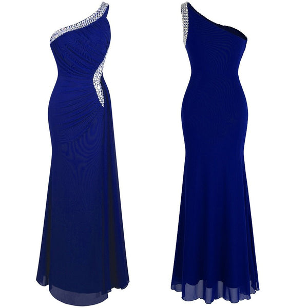 Beading One Shoulder Silt Pleat Draped Evening Dress vestido de noiva - Vimost Shop