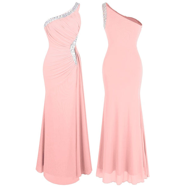 Beading One Shoulder Silt Pleat Draped Evening Dress vestido de noiva - Vimost Shop