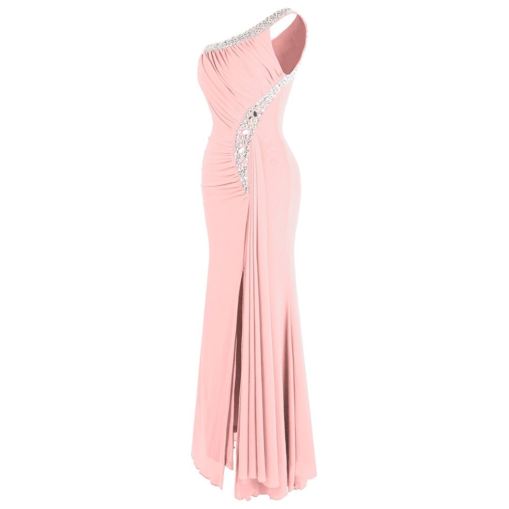 Beading One Shoulder Silt Pleat Draped Evening Dress vestido de noiva - Vimost Shop