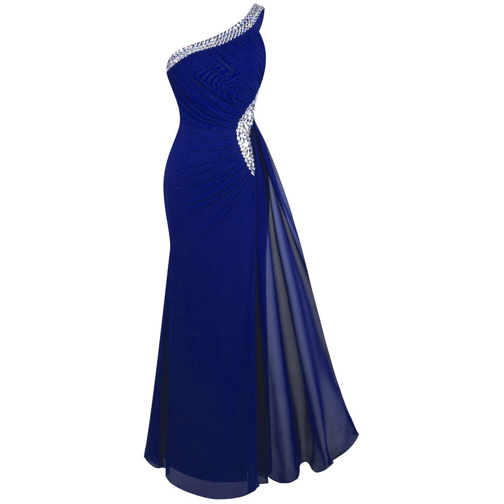 Beading One Shoulder Silt Pleat Draped Evening Dress vestido de noiva - Vimost Shop