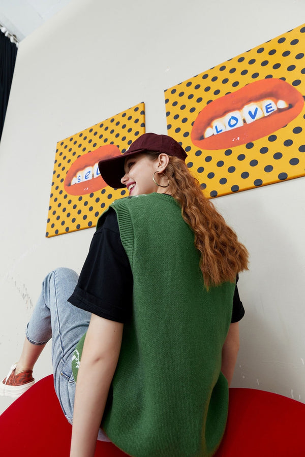 Bear Graphic Knit Pullover Women Casual Knitwear,Autumn V Neck Sleeveless Korean Ladies Basic Daily Sweater Vest - Vimost Shop