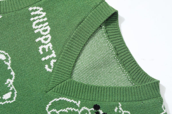 Bear Graphic Knit Pullover Women Casual Knitwear,Autumn V Neck Sleeveless Korean Ladies Basic Daily Sweater Vest - Vimost Shop