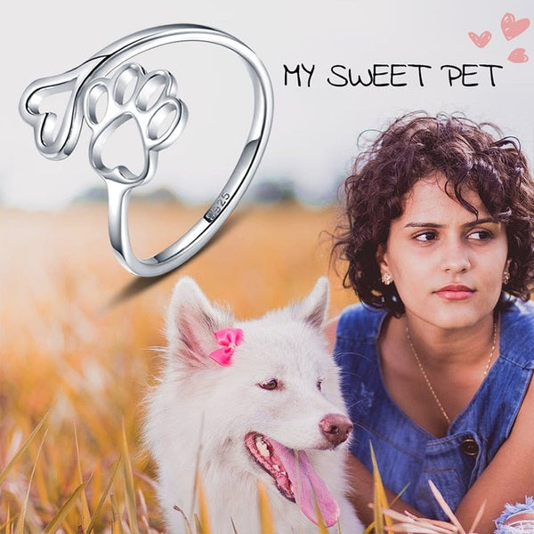 Beauty Hollow Paw Print 925 Sterling Silver Ring Open Adjustable Ring Pet Jewelry Creative Pierced Love Dog Cat Claw Ring - Vimost Shop