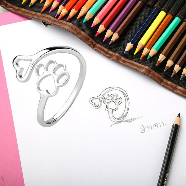 Beauty Hollow Paw Print 925 Sterling Silver Ring Open Adjustable Ring Pet Jewelry Creative Pierced Love Dog Cat Claw Ring - Vimost Shop