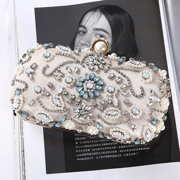 Beige Black Evening Clutch Bag Women Bags Wedding Shiny Handbags Bridal Metal Clutches Bag Chain Shoulder Bag - Vimost Shop