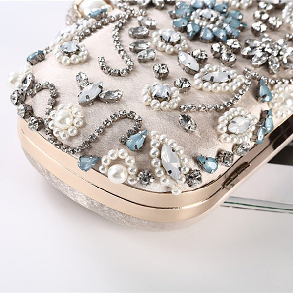 Beige Black Evening Clutch Bag Women Bags Wedding Shiny Handbags Bridal Metal Clutches Bag Chain Shoulder Bag - Vimost Shop