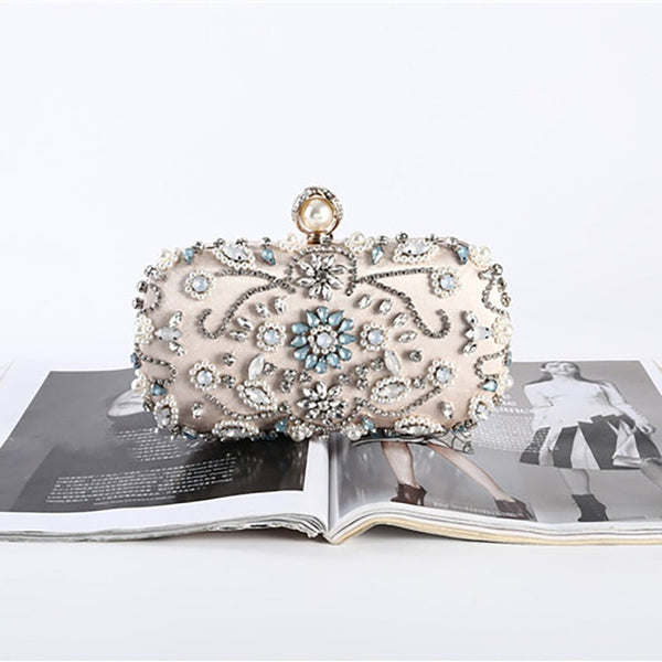 Beige Black Evening Clutch Bag Women Bags Wedding Shiny Handbags Bridal Metal Clutches Bag Chain Shoulder Bag - Vimost Shop