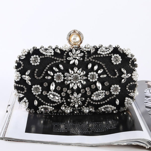 Beige Black Evening Clutch Bag Women Bags Wedding Shiny Handbags Bridal Metal Clutches Bag Chain Shoulder Bag - Vimost Shop