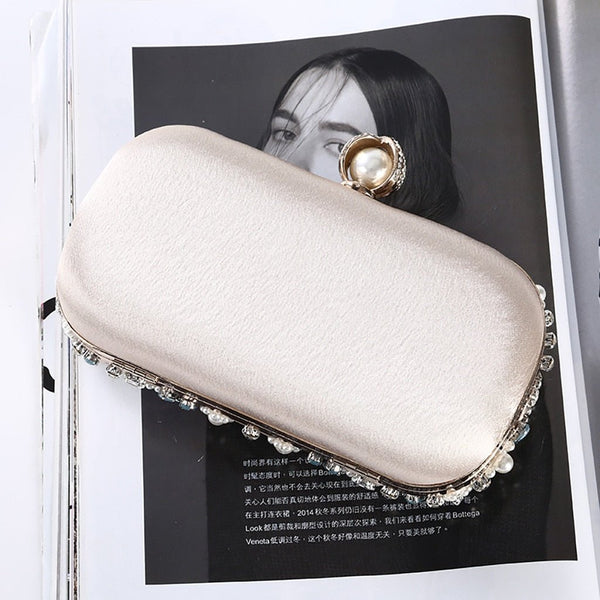 Beige Black Evening Clutch Bag Women Bags Wedding Shiny Handbags Bridal Metal Clutches Bag Chain Shoulder Bag - Vimost Shop