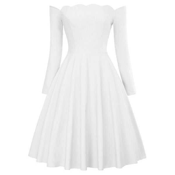 Belle Poque Women Dresses Retro Sexy Long Sleeve Off Shoulder Flared A-Line Dress Swing Knee Length Solid Fall Lady Dresses New - Vimost Shop