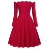 Belle Poque Women Dresses Retro Sexy Long Sleeve Off Shoulder Flared A-Line Dress Swing Knee Length Solid Fall Lady Dresses New - Vimost Shop