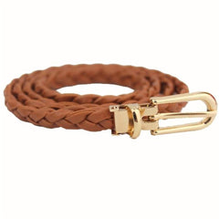 Belt For Women Elegant Fashion Weave Leather Waistband Buckle Soild Color Small Fresh Slender Belt Dress Accessories
