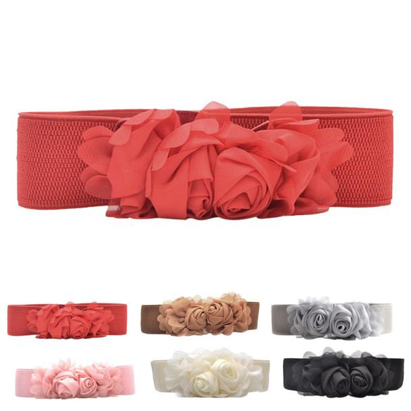 Belt For Women Girls Fashion Elastic Waistband Chiffon Roses Slender knitted Small Fresh Belt Lady Dress Accessories - Vimost Shop