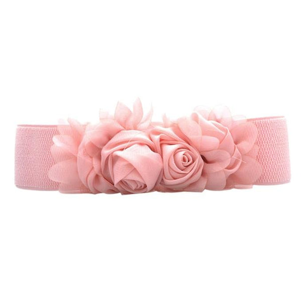 Belt For Women Girls Fashion Elastic Waistband Chiffon Roses Slender knitted Small Fresh Belt Lady Dress Accessories - Vimost Shop