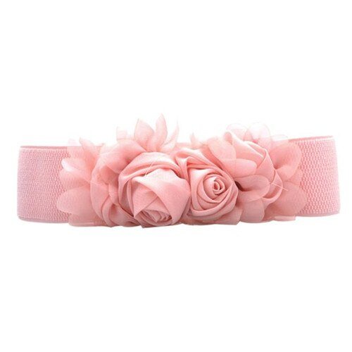 Belt For Women Girls Fashion Elastic Waistband Chiffon Roses Slender knitted Small Fresh Belt Lady Dress Accessories - Vimost Shop