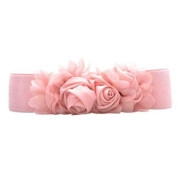 Belt For Women Girls Fashion Elastic Waistband Chiffon Roses Slender knitted Small Fresh Belt Lady Dress Accessories - Vimost Shop
