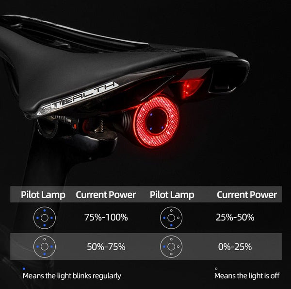 Bicycle Smart Auto Brake Sensing Light IPx6 Waterproof LED Charging Cycling Taillight Bike Rear Light Accessories Q5 - Vimost Shop
