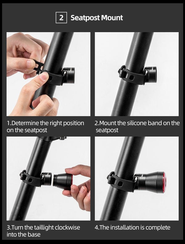 Bicycle Smart Auto Brake Sensing Light IPx6 Waterproof LED Charging Cycling Taillight Bike Rear Light Accessories Q5 - Vimost Shop