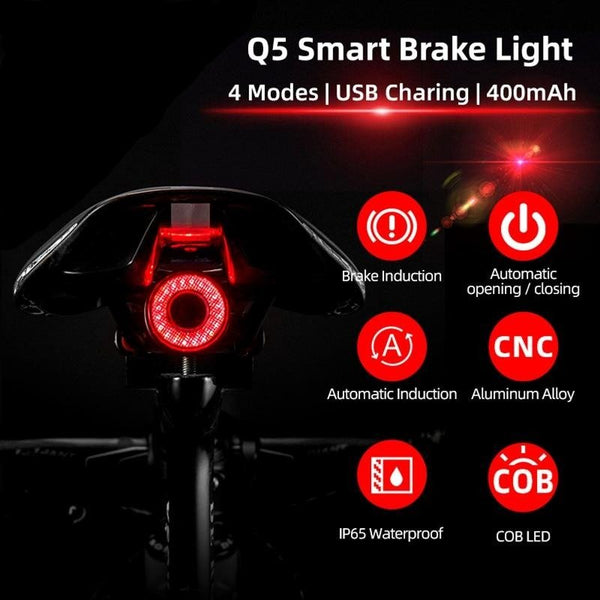 Bicycle Smart Auto Brake Sensing Light IPx6 Waterproof LED Charging Cycling Taillight Bike Rear Light Accessories Q5 - Vimost Shop