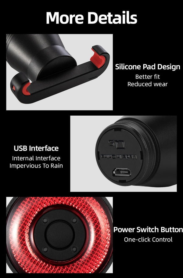 Bicycle Smart Auto Brake Sensing Light IPx6 Waterproof LED Charging Cycling Taillight Bike Rear Light Accessories Q5 - Vimost Shop