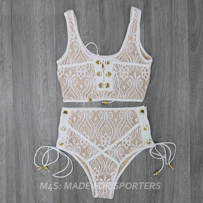 Bikini Set Lace High Waist Bandage Swimsuits Hollow out Sexy - Vimost Shop