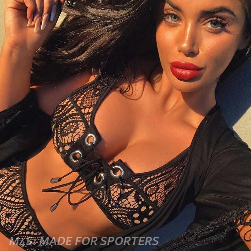 Bikini Set Lace High Waist Bandage Swimsuits Hollow out Sexy - Vimost Shop