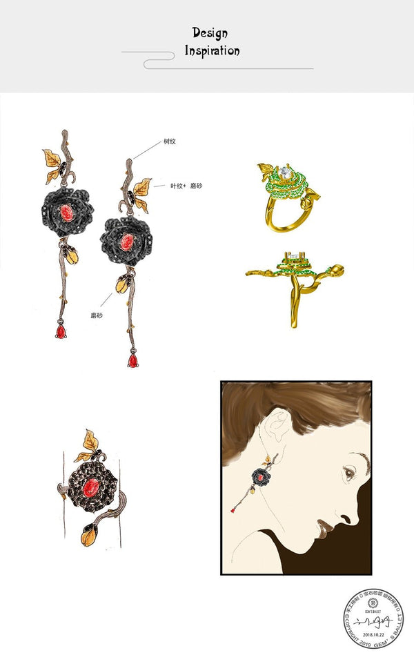Black & 18k Gold Over 925 Silver Two Tone Handmade Rose Flower Natural Rhodolite Garnet Pendant Necklace For Women - Vimost Shop